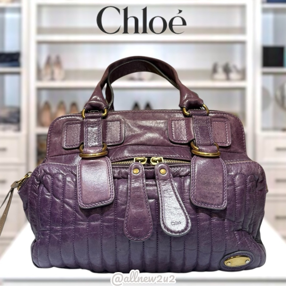 Chloe’ Bay Purple Quilted Satchel Brass Hdw Vint Handbag W/COA Multi-HOST Pick! - Picture 2 of 15